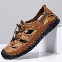 Men Hard Wearing Hollow Out Elastic Band Casual Handmade Sandals