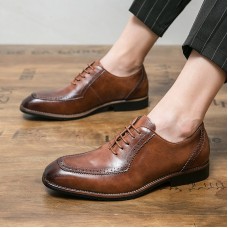 Men Genuine Leather Slip Resistant Front Lace  up Cowhide Dress Shoes